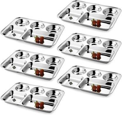 Ashokuma Stainless Steel Rectangular 5 in 1 Dinner Plate / Lunch Plates / Bhojan Thali Rice Plates