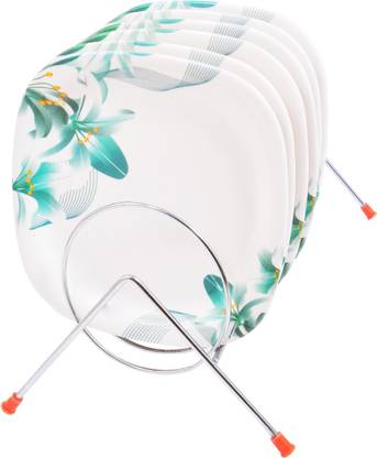 DRIZLING 7 inch Melamine Plates Flower Printed Snacks /Lunch/Party Plates set of 6 Pcs. Half Plate