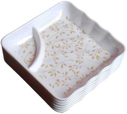 PS smart shopping Divided Snacks Plate For Burger, Samosa, Momos, Serving Plates White/Black Chip & Dip Tray