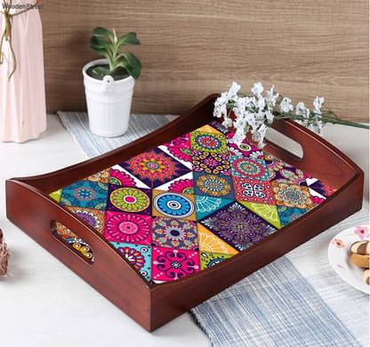 BPDESIGNSOLUTION Mandola Curve Serving Tray for Kitchen serve Coffee Tray Size 15x9.5x1.85 inch Tray