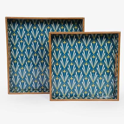 amimashop Set of 2 Handmade Wooden Trays (12" & 10") | Square Wooden Serving Tray Set Tray