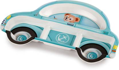 cello Kidzbee Melmo Racers Design Lightweight 3 Compartment Plates For Kids | Blue Sectioned Plate