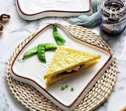 Universe Ceramic Toast Bread Shaped Serving Plate for Breakfast Snacks Tray