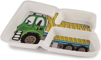 cello Kidzbee Melmo Builder Truck Design Lightweight 3 Compartment Plates For Kids Sectioned Plate