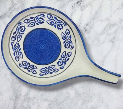 Your Local Store Blue Ming Ceramic Pizza Tray With Handle For Serving Snacks Round Shaped 9 Inch Pizza Tray