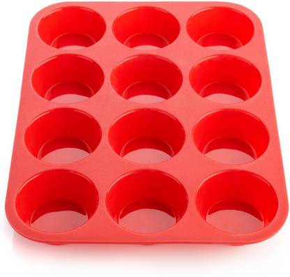 Inditradition 12 Cup Silicone Muffin Tray | 12 Cavity Cup Cake Tray, Baking Pan Mold Baking Dish