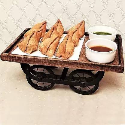 Ruby Perl Antique Shape wooden tray with working wheels for serving sweets and snacks Tray