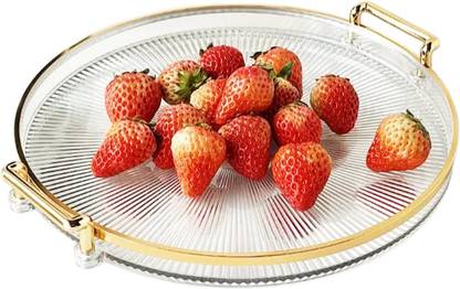 Deoxys Round Serving Tray with Golden Handles and Golden Rim Border Tray