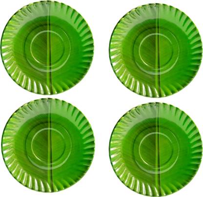 Laserbot Banana Leaf ROUND Ice Cream Starters Serving Melamine Plate( 6" Inch) Half Plate