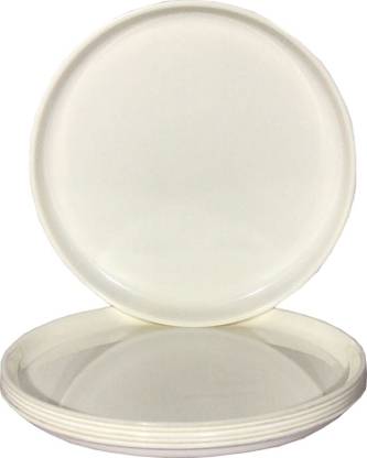 Decornt White Microwave Safe Unbreakable Food Grade Round Virgin Plastic 12 Inches Full Dinner Plate-Set of 6 Dinner Plate