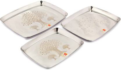 KCL Stainless Steel Jackpot Design rectangle serving tray-3pc-Dimensions-26,29,33cm Quarter Plate