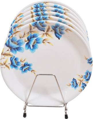 DRIZLING Unbreakable Round Melamine Floral Printed Dinner Plates for Kitchen Use (Multicolour) Sizzler Tray