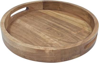 MODERNCOLLECTION Wooden Palm Round Sheesham Pakka Wood Handmade & Handcrafted Wooden Serving Tray (32 cm x 32 cm) Multipurpose Wooden Tray/Serving Trays/Home Decor/Gift Items Handcrafted Tray