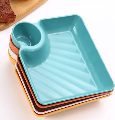 Nathgra Baby Dish, Dumpling Plate,Plastic Plates with Dipping Saucer Chip & Dip Tray