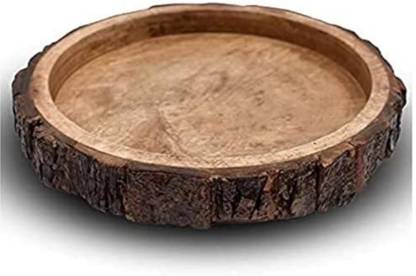 VDIX Wooden Beautiful Round Shape Wooden Serving Tray for Home and Kitchen 8 Inch Tray