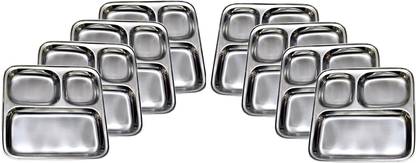RBGIIT Pav Bhaji Plates Steel Partition, Breakfast Plates for Lunch, Dinner Kids K2 Sectioned Plate