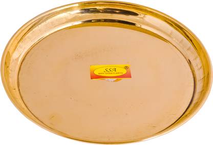Shivshakti Arts Pure Brass Plane Plate/ Pooja Thali Set Serving Food-Tableware(8 IN,1 Pcs) Dinner Plate