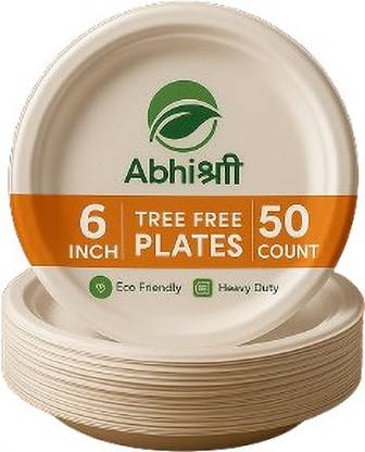 abhishree Eco-Friendly Biodegradable 6-Inch Deep Round Disposable Plate for Serving Foods Quarter Plate