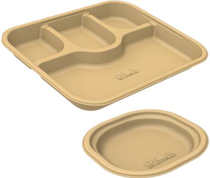 chuk Disposable Combo, Pack of 125 Each - 4 Compartment Plates + 6 Inch Square Plates Dinner Plate