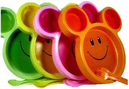 ShubhKraft Unbreakable Children's Mickey Shaped Serving Food Plate, Mickey Mouse Bowl, Fruit Plate, Baby Cartoon Pie Plate, Children Tableware, Birthday Return Gifts for Girls / Boys - Pack of 6 Dinner Plate