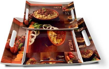 U.P.C. Melamine Rectangular Serving Tray With Food Print, Set of 3 (Small, Medium and Large Size) Ocean Series Tray
