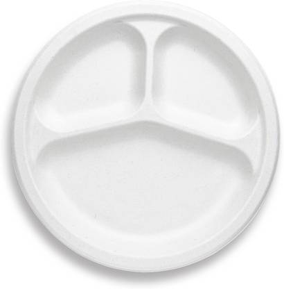 EZEE Disposable Bagasse with 3 Compartments 9 inch Dinner Plate
