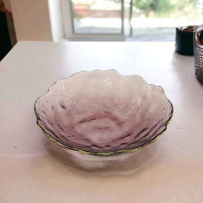 Lemon Tree Round 8 inch Coloured Glass Deep Dish Platter with Gold Line For Serving Dish Tray