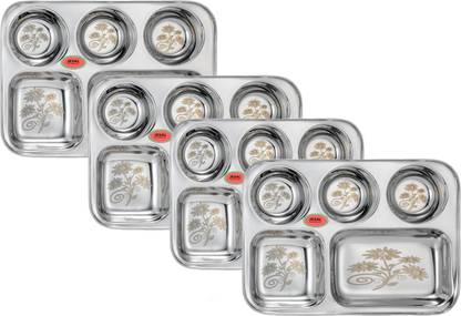 Jesal STEEL Steel Heavy Gauge 5 in 1 Dinner Plate / bhojan thali Sectioned Plate Dinner Plate