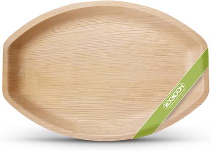 KOOKOON 10 Pcs Disposable Palm Leaf Serving Food Trays, Large Oval 14"x10" (35cmx25cm) Tray