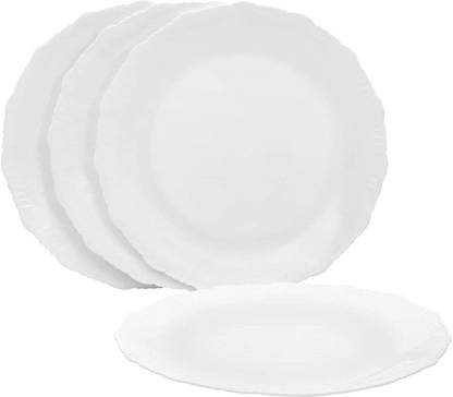 Cutting EDGE Designer Plates (White) Set of 4 (Plastic) Dinner Plates for Families | Daily Use | Parties | Unbreakable | Kid Friendly | Microwave Safe | Dishwasher Safe | (Fancy) Dinner Plate
