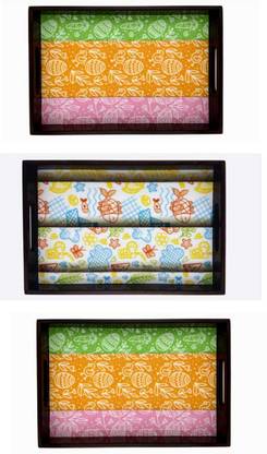 Espoir bloom Wooden tray set of 3 with UV print|Serving Tray|Multipurpose Tray|EB-T500 Tray