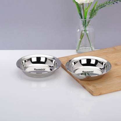 Sumeet Stainless Steel Heavy Gauge Multi Utility Serving Plates 14.5cm Dia Half Plate