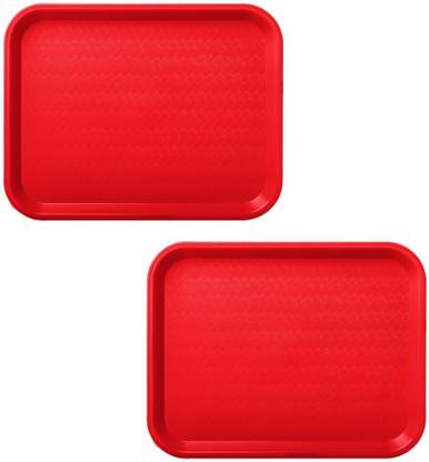 Everbuy Anti Skid Design Plastic Serving Trays for Breakfast/Snacks 16 X 12 Inches, RED Tray