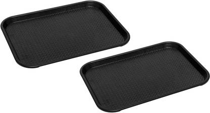 SMILERY Plastic serving Trays 18"Rectangular Plastic Trays for Kitchen (Black) Tray
