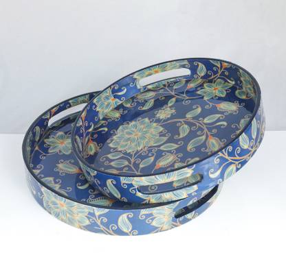 HopOffer Minakari Serving Tray Set, Handmade Eco-Friendly Minakari Tray for Multipurpose Tray