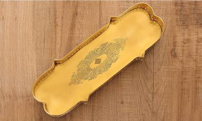 INDIAN ART VILLA Brass Matt Finished Decorative Rectangular Shape Designer Tray Tray