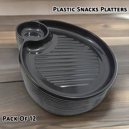 Inpro Serve Snack in Style with our Sectioned Plastic Platter Set of 12 in Black Color Sectioned Plate