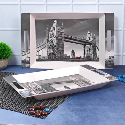 U.P.C. Monument Print Black & White Melamine Breakfast & Dinner Serving Tray, Set of 2 (Medium and Large Size) Rosseate Series Tray Tray