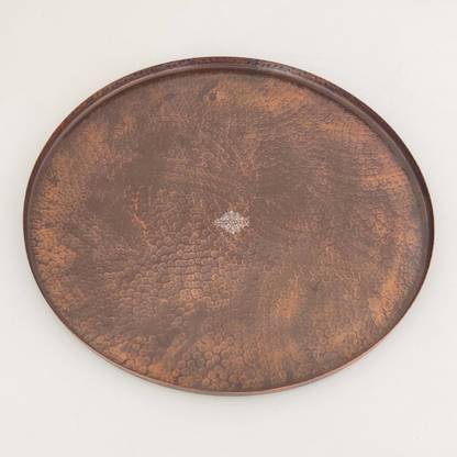IndianArtVilla Hammered Copper Round Moon Designer Tray Plate with Antiqe Dark Tone Tray