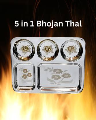 WEKTU Bhaojan Thal/5 in 1 Thal/stainless steel/Laser Print/1PC/169 Dinner Plate