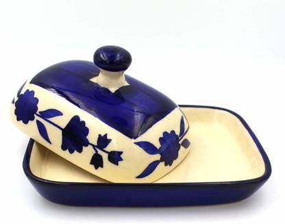 POTZO Ceramic Butter Dish with Lid, 250 ML, Mughal Painting Design Butter Dish