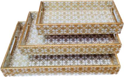 ITC Wooden Designer Tray (Golden Finish) Set of 3 - Tray
