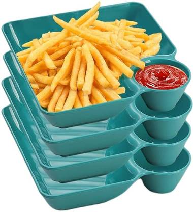HENIJ Plastic Plates with Dipping Saucer, 7inch Japanese Sushi Plate Serving Tray Chip & Dip Tray