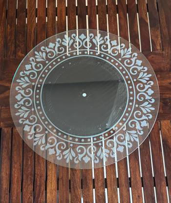SHIYON 21-Inch Glass Revolving Lazy Susan Turntable for Dining Table-Printed Crown-S21 Chip & Dip Tray