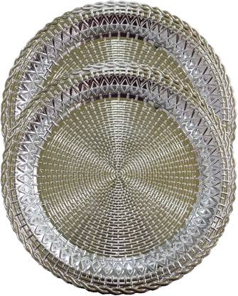 MADHULI Traditional Design Serving Tray, Round Serving Tray, Multipurpose Serving Tray, Silver Finish Serving Tray, Designer Serving Tray, Tray for Serving, Serving Platters, (2 Piece) Tray