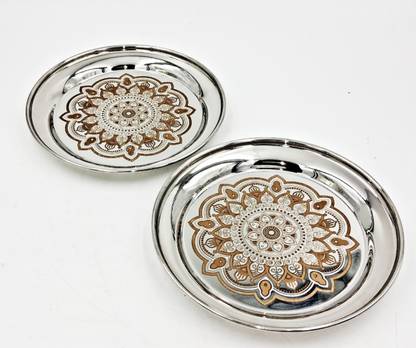 SHLINCO Stainless Steel Plate/ Design Plate/ Design Steel Round Plate- Set of 2 Dinner Plate