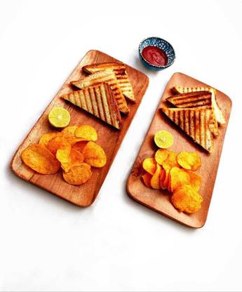 CarvingCraft Wood Plates- Burger, Momo, Tikka, Cake, Snacks Serving Platter Charger Plate