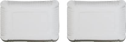 LUSKA 100% Biodegradable Rectangular 11 inch x 9 inch White paper plates(2 Pack of 50) Dinner Plate