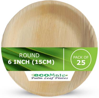 eco Mate Ecomate Palm Leaf Plates Round 6"inch Pack of 25 Dinner Plate
