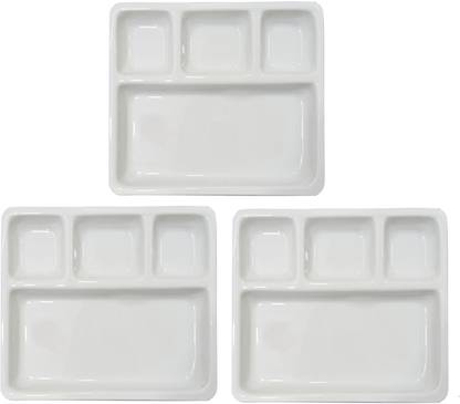 TWINK 4 Compartment melamine White Square Plates For Breakfast , Restaurant, Canteen Sectioned Plate